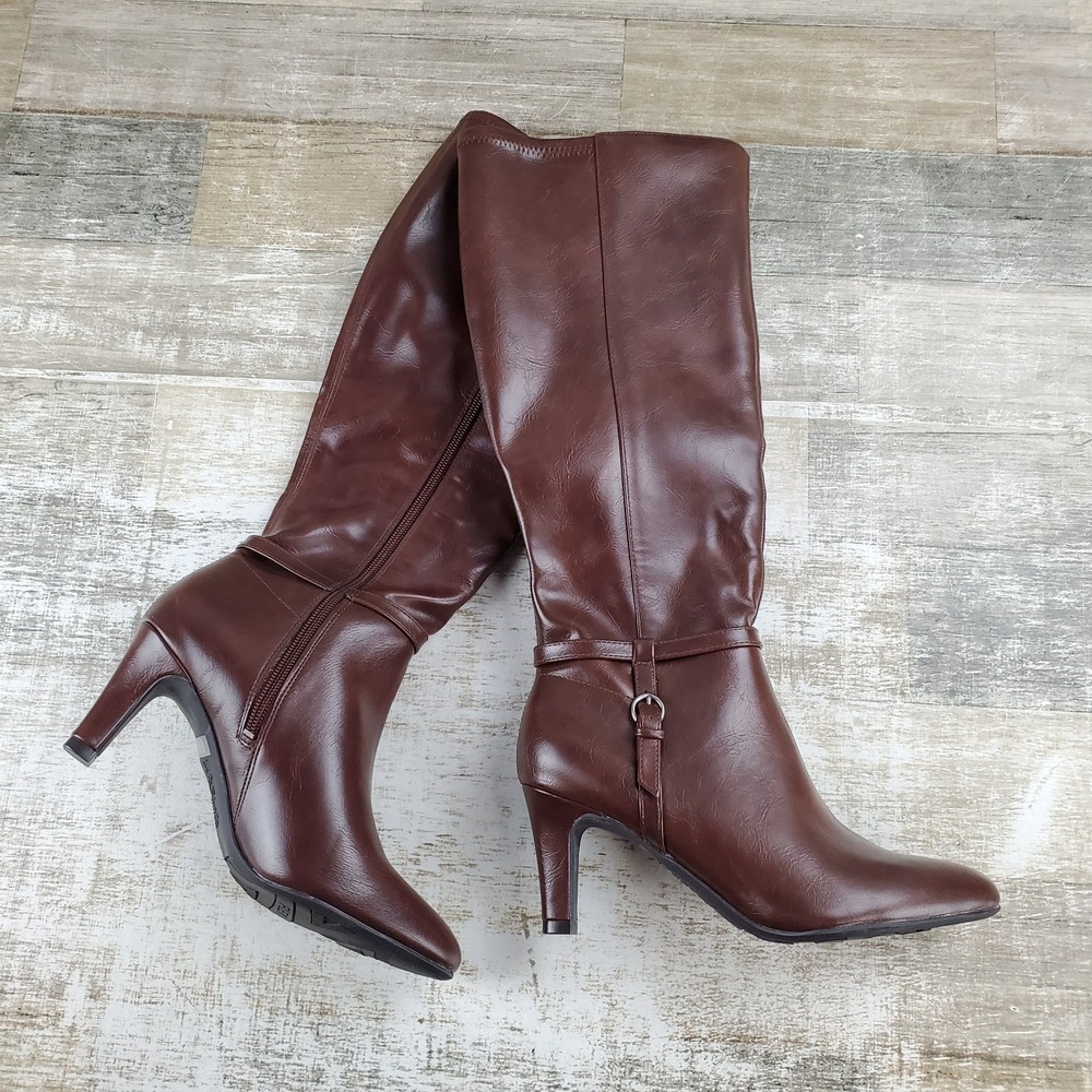 Lifestride Galant Womens Knee High Boots Sz 6 M Chestnut Brown Faux Leather